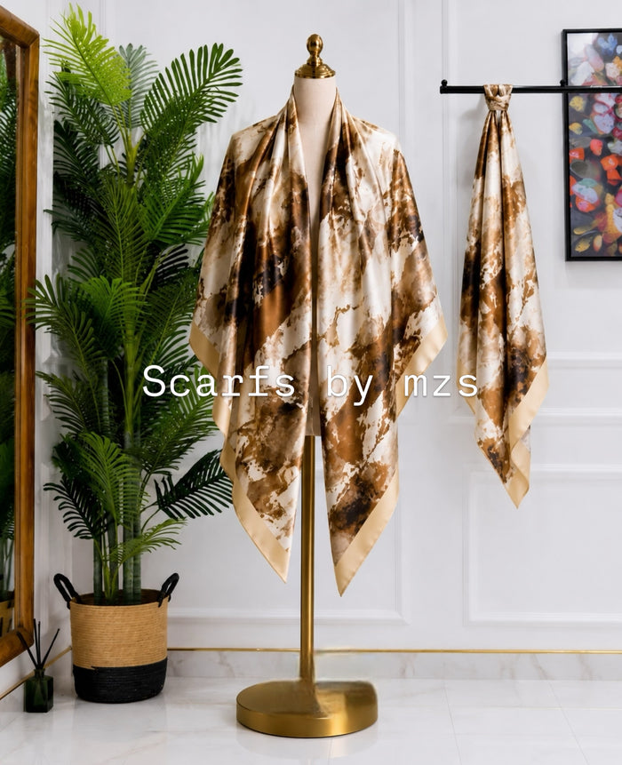 Brown Abstract Print Shawl Scarf