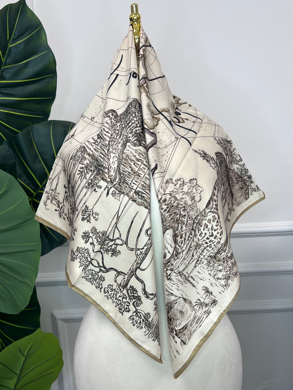 Cream Bird Print Square Scarf