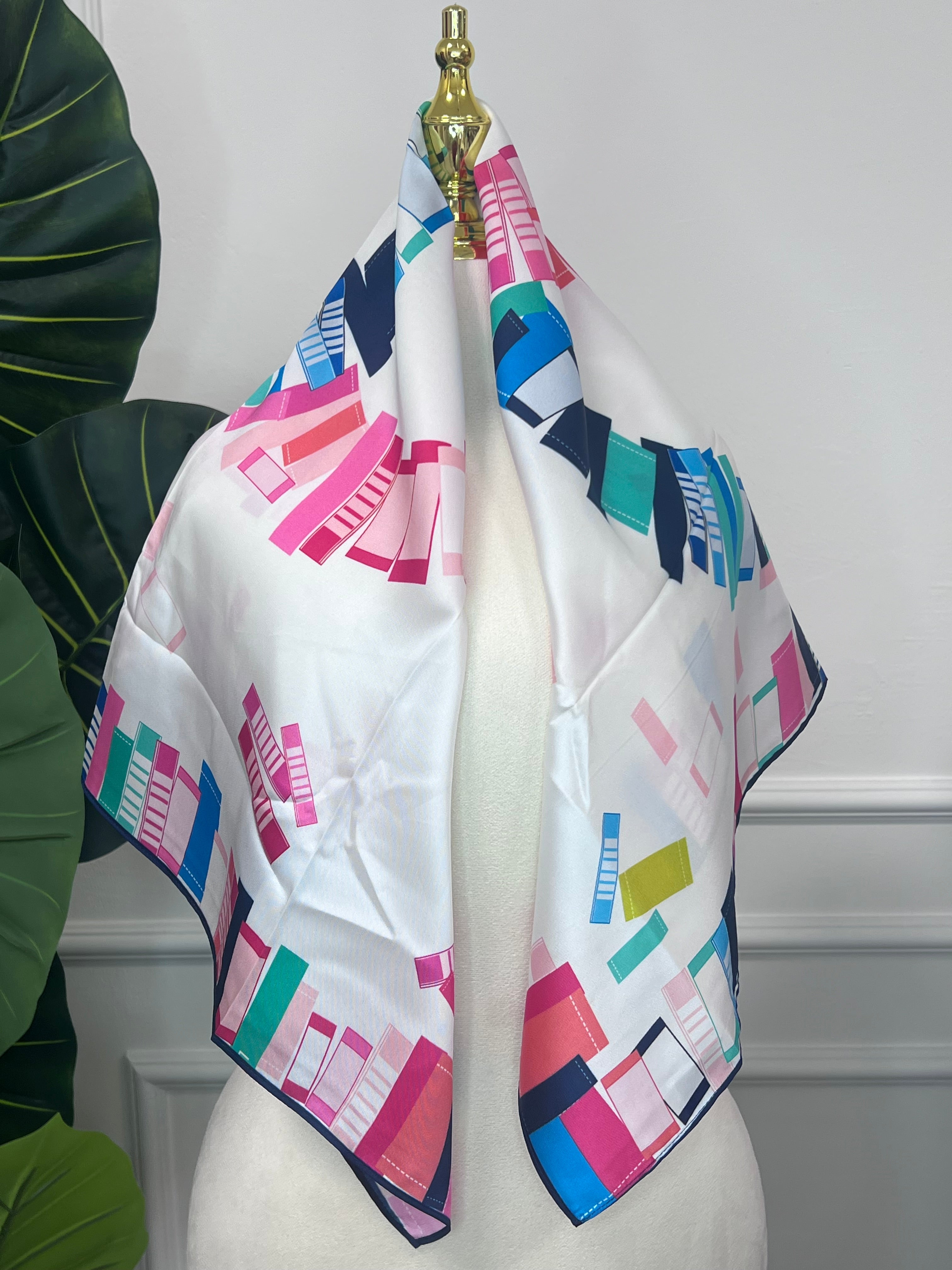 Pink Geometric Silk Scarf