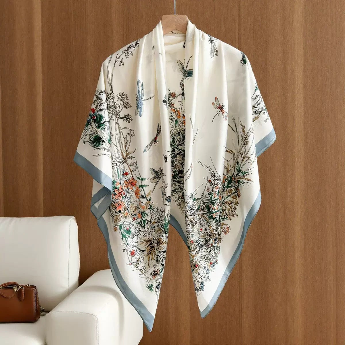 Ivory Blue Floral Wrap Scarf
