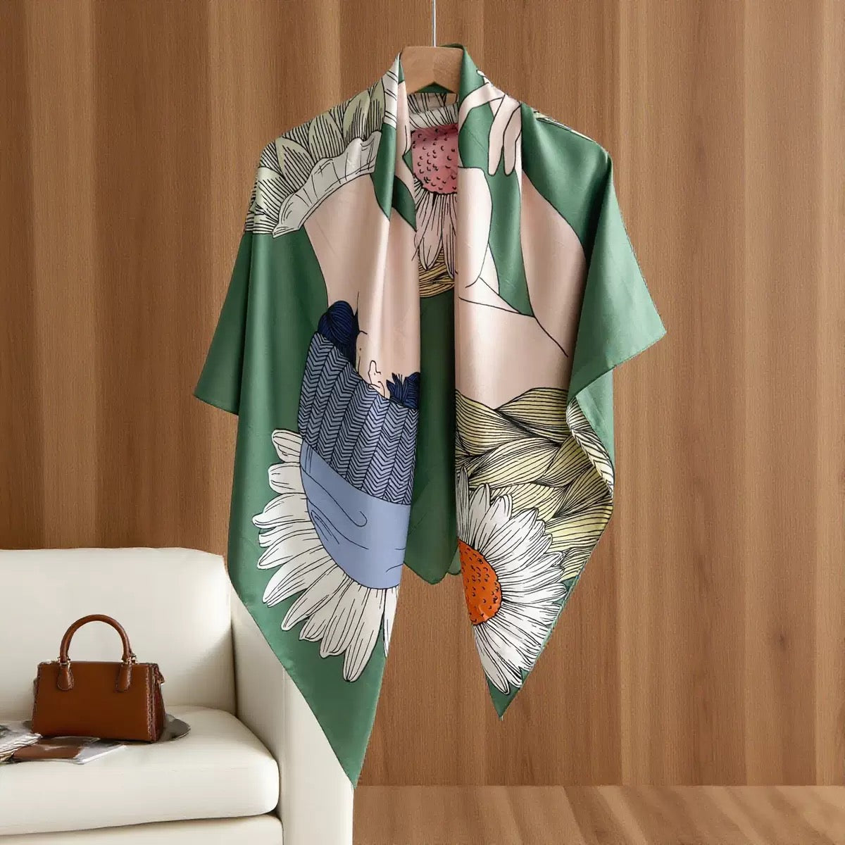 Green Colour-Block Wrap Scarf
