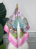 Pink Scenic Print Silk Scarf