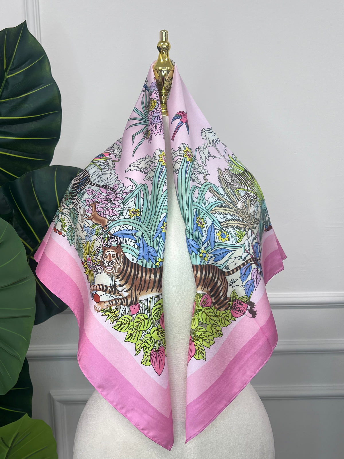 Pink Scenic Print Silk Scarf