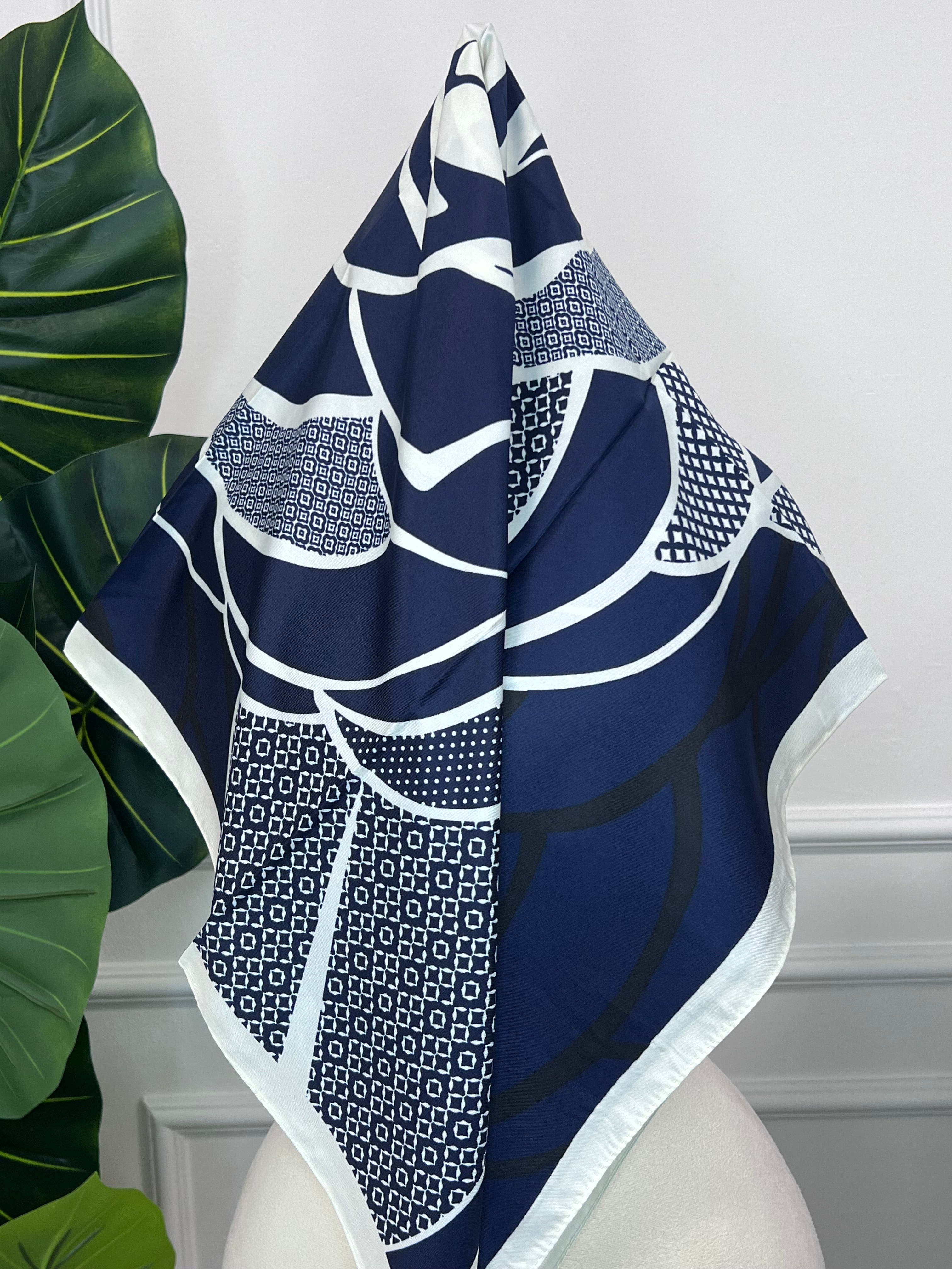 Navy Geometric Square Scarf