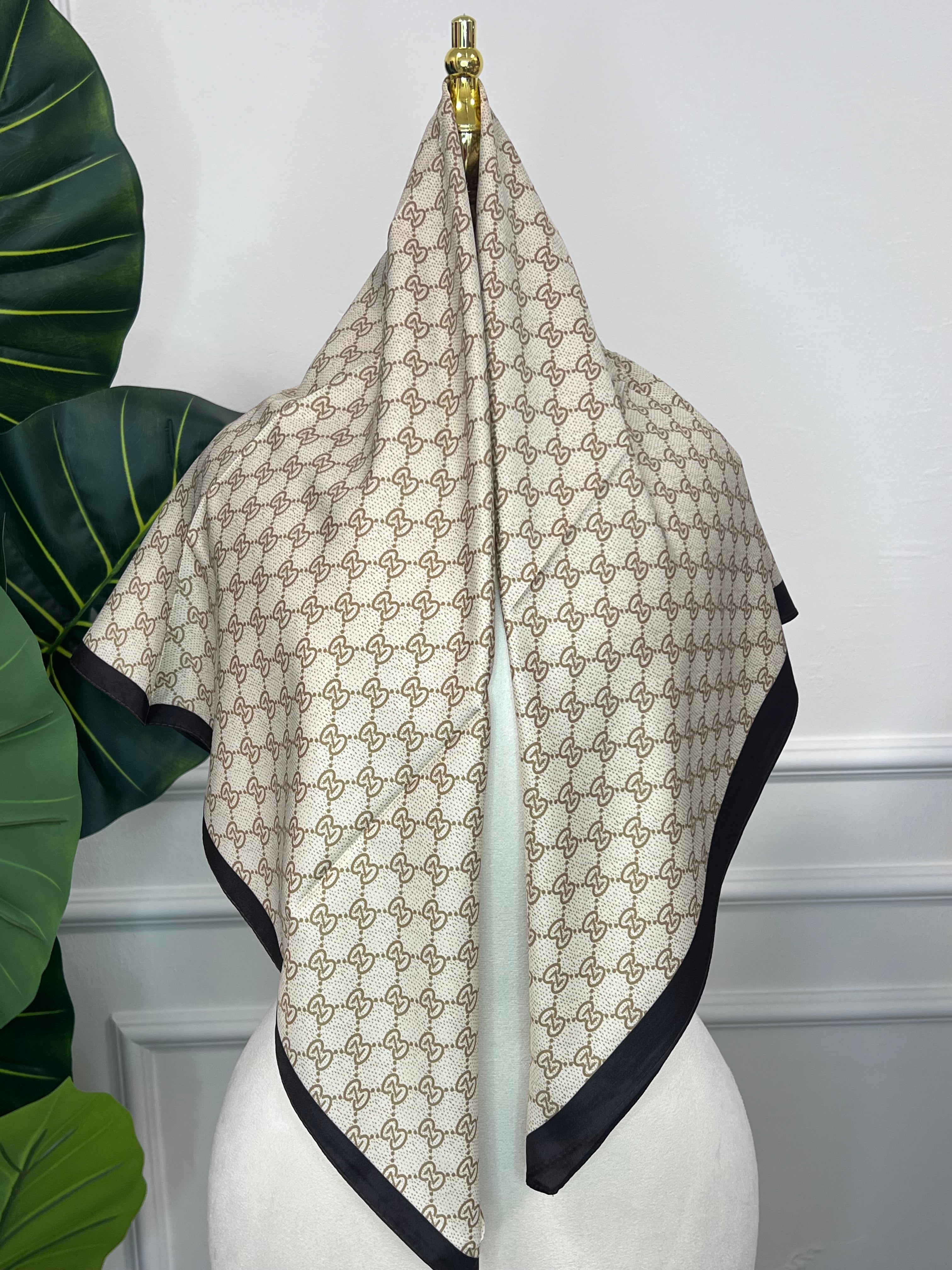 Beige Dot Print Square Scarf