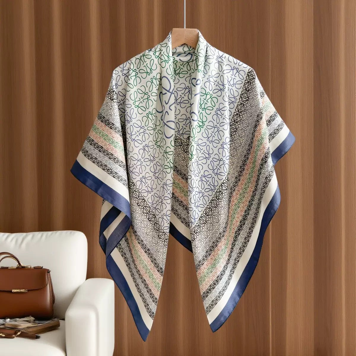 Cream Striped Border Wrap Scarf