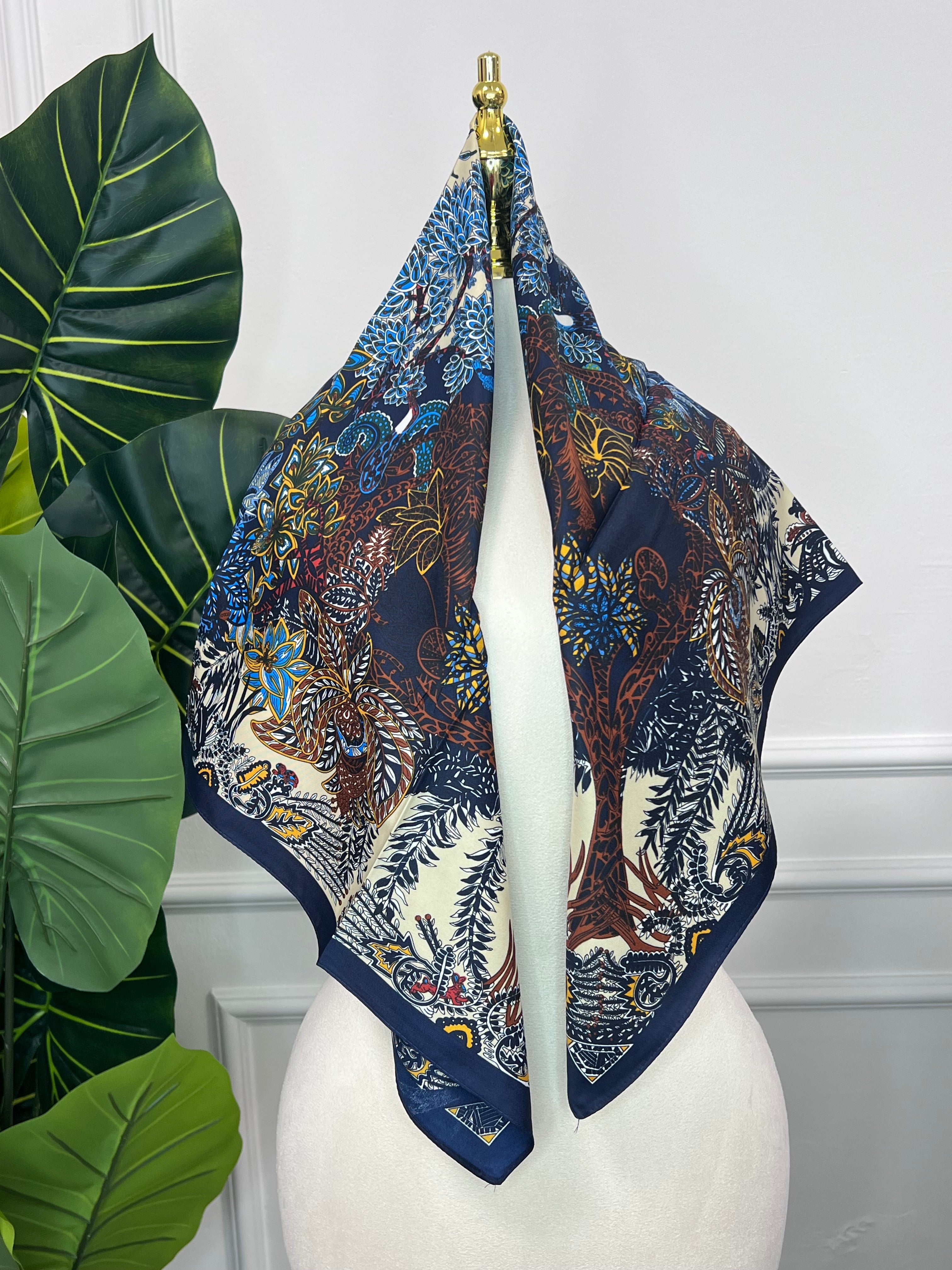 Navy Abstract Print Square Scarf