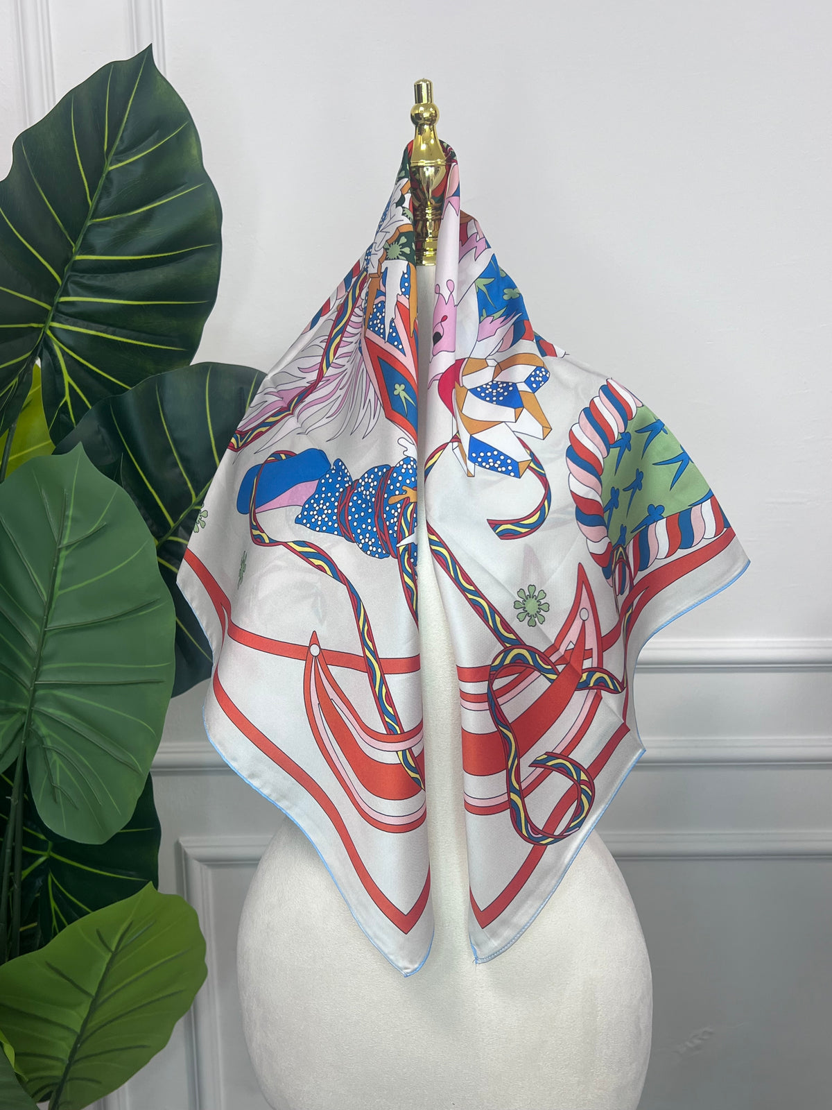 White Equestrian Silk Scarf