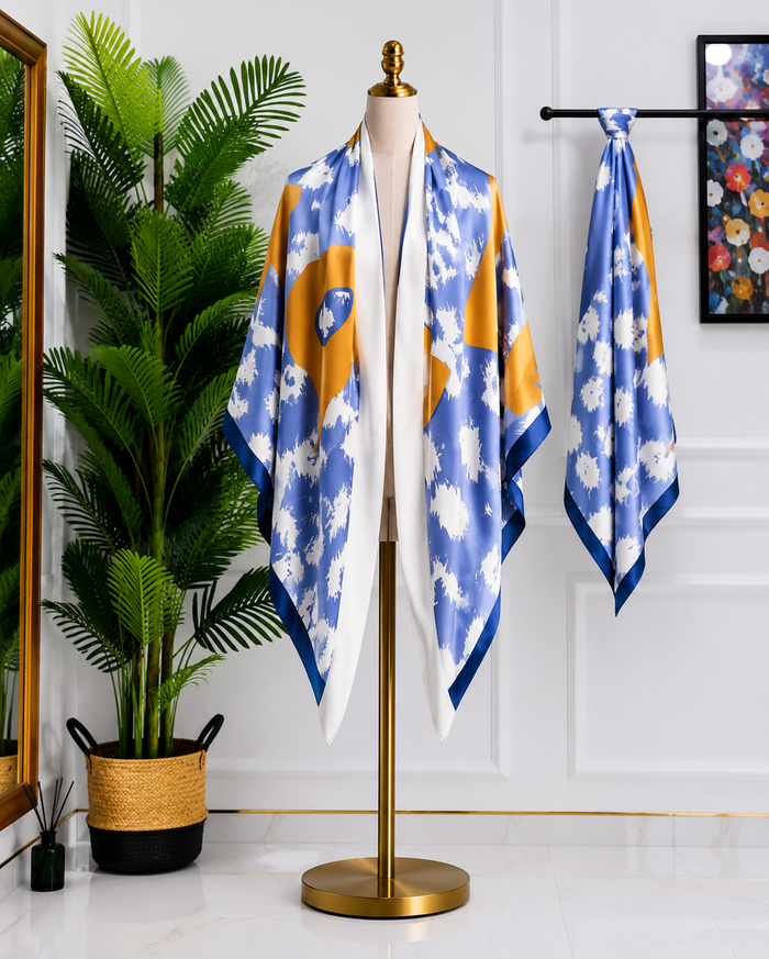 Blue Geometric Print Shawl Scarf