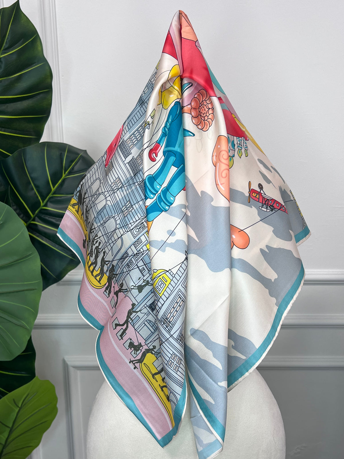 Blue Scenic Print Silk Scarf