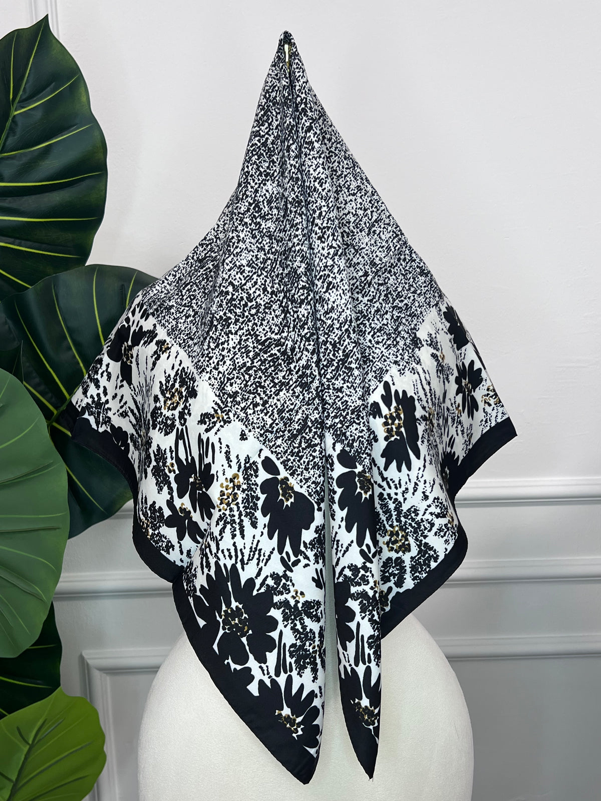 Black Floral Square Scarf