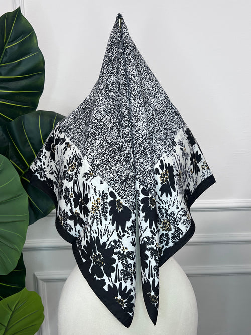 Black Floral Square Scarf