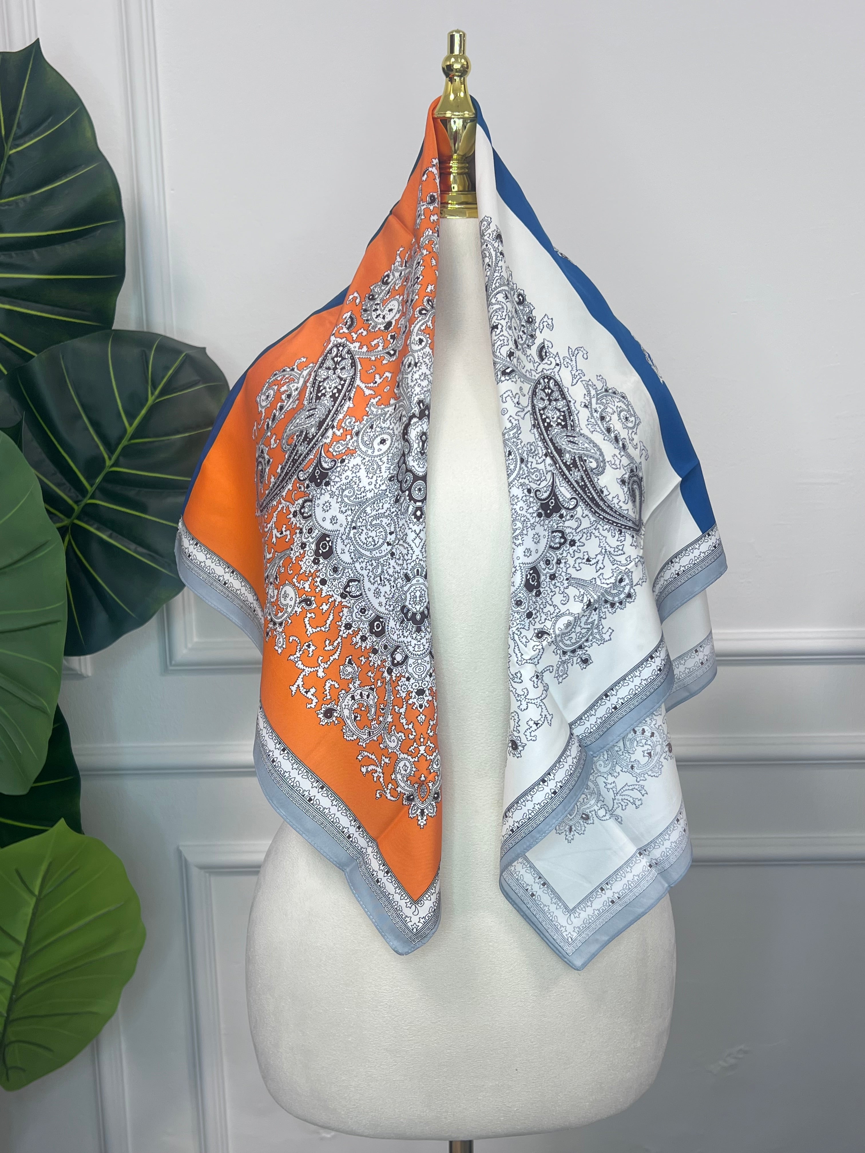 Orange Paisley Square Scarf