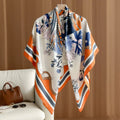 Orange Striped Floral Wrap Scarf