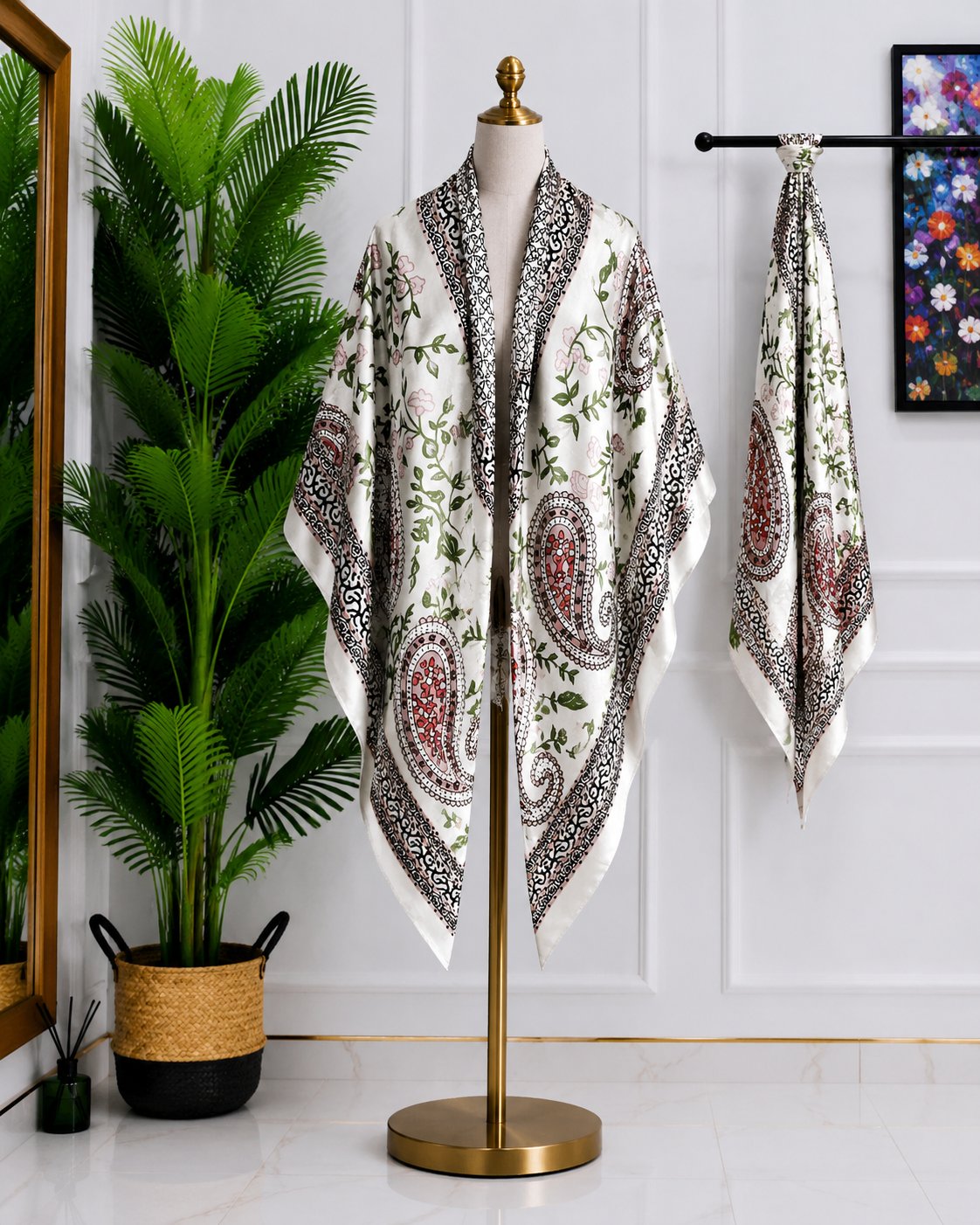 Blue Floral Colour-Block Scarf, 130cm — Scarfs by MZS