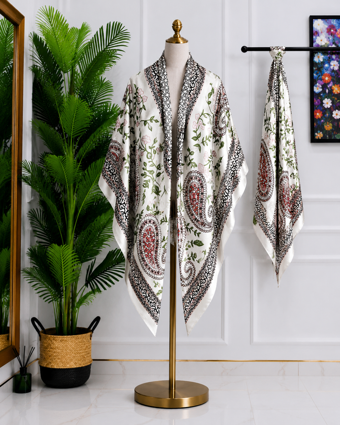 Cream Floral Print Shawl Scarf