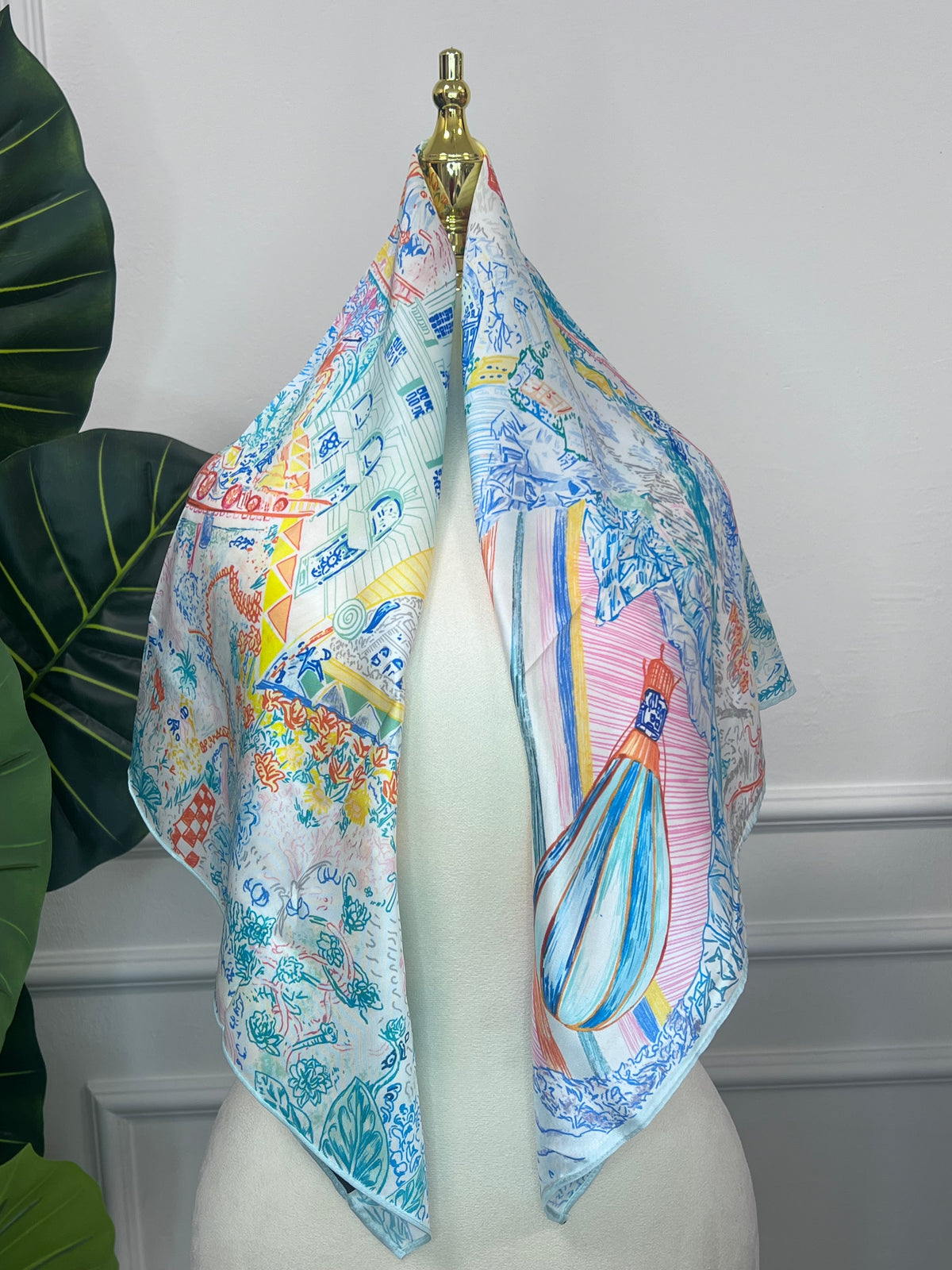 Blue Abstract Silk Scarf