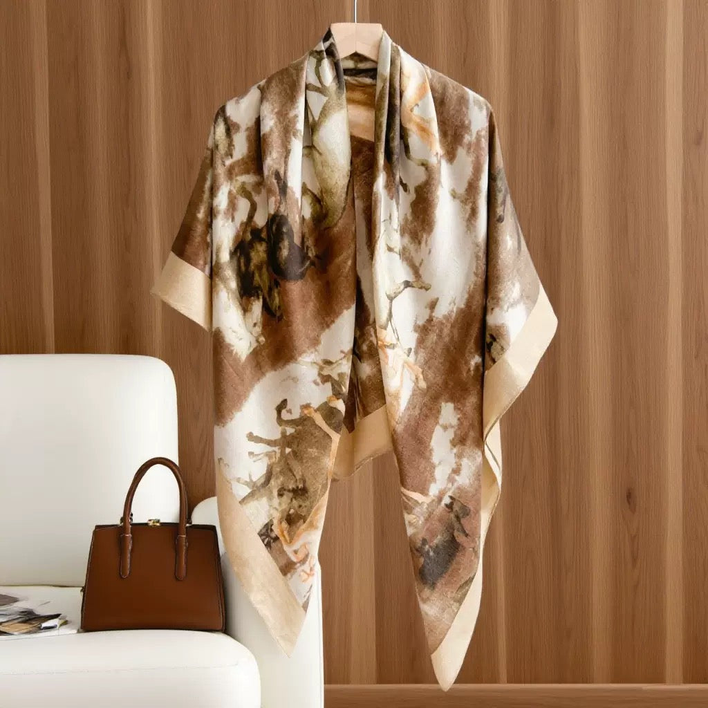 Tan Abstract Print Wrap Scarf