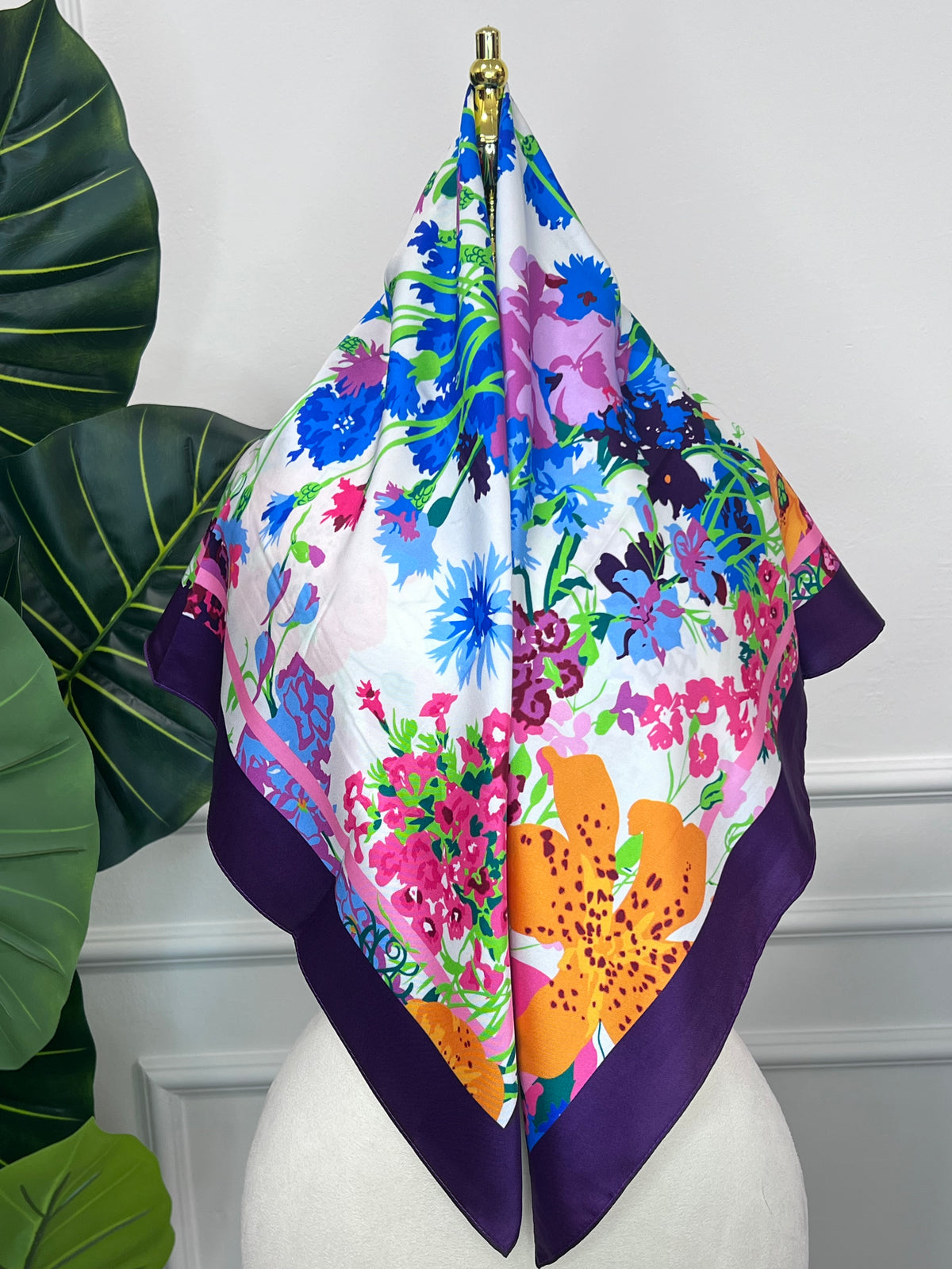 Purple Floral Silk Scarf