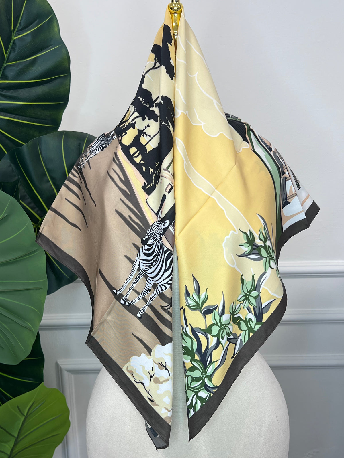 Tan Botanical Square Scarf