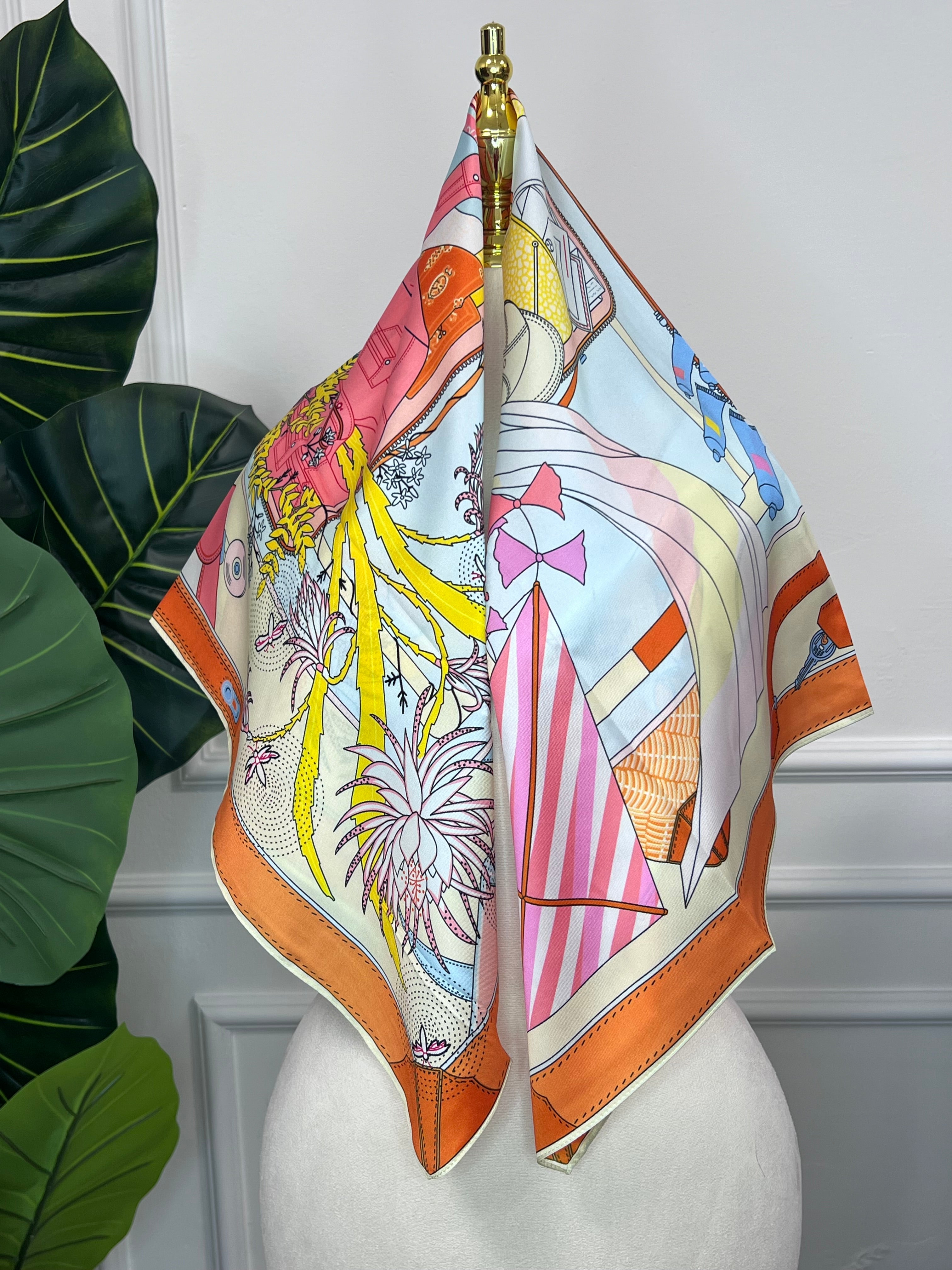 Orange Botanical Silk Scarf