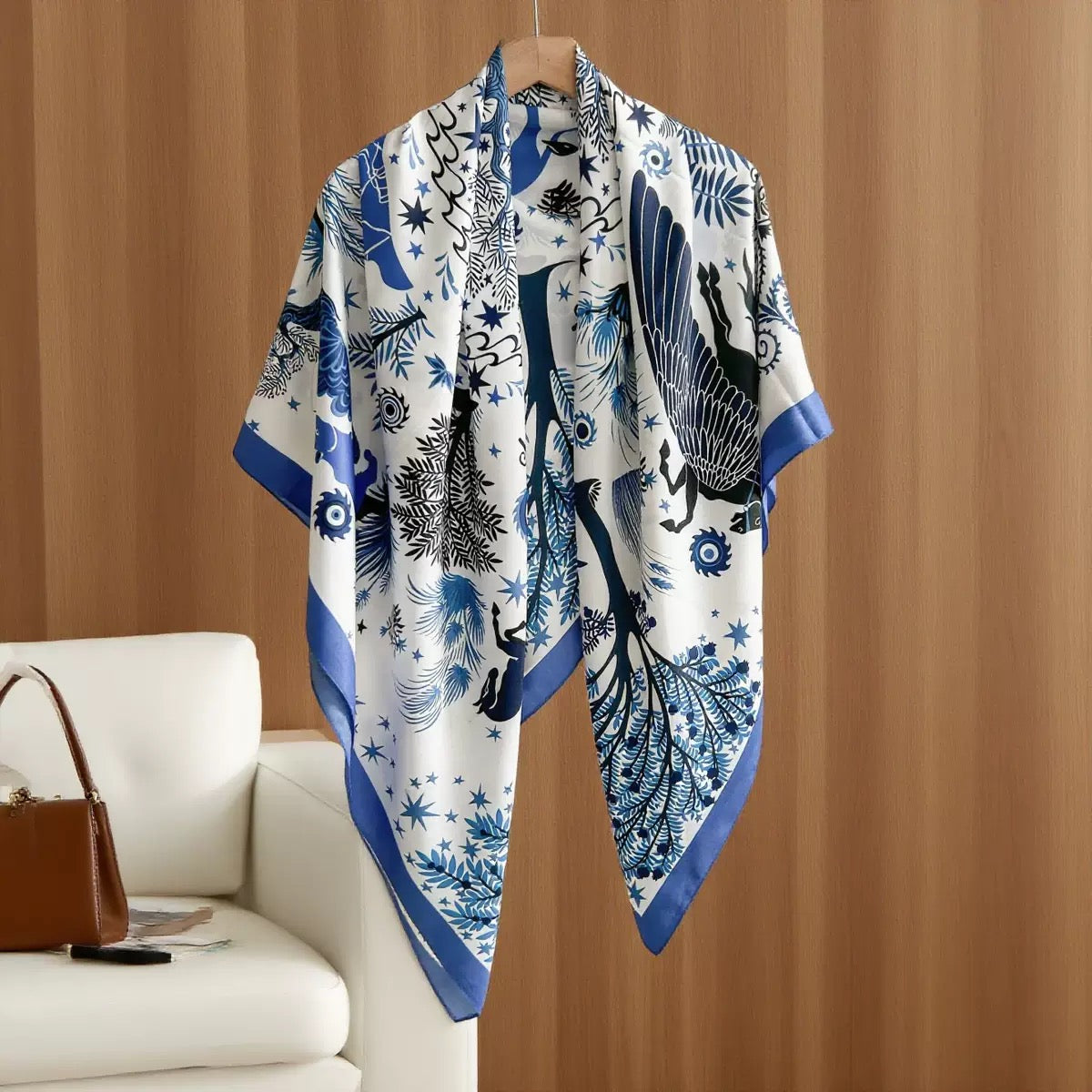 Blue Abstract Print Wrap Scarf