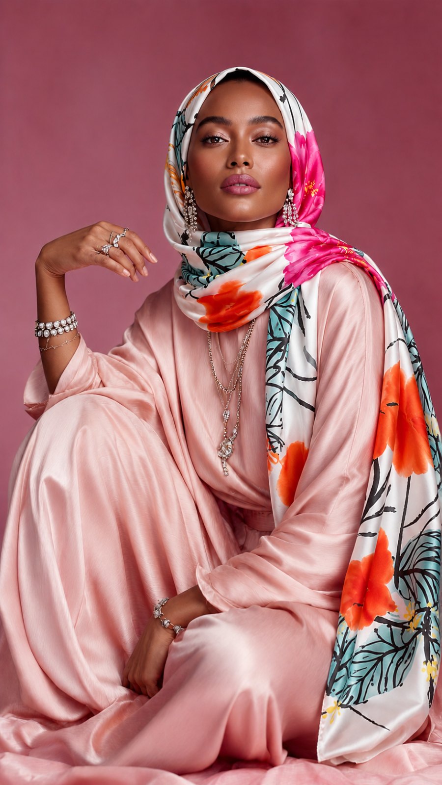 Pink Tropical Bloom Scarf, 180cm — Scarfs by MZS