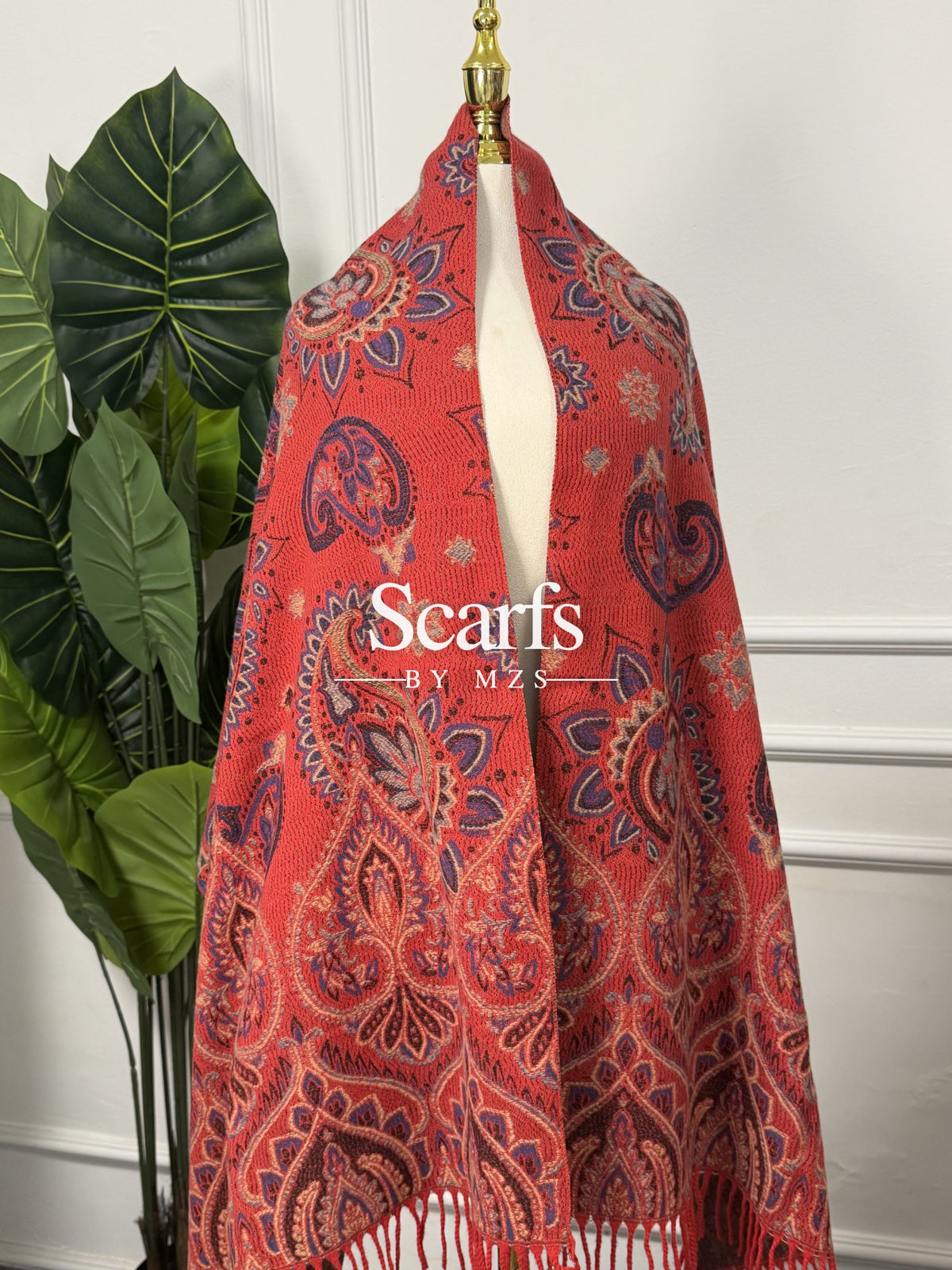 Red Paisley Heart Cashmere Wrap — Scarfs by MZS