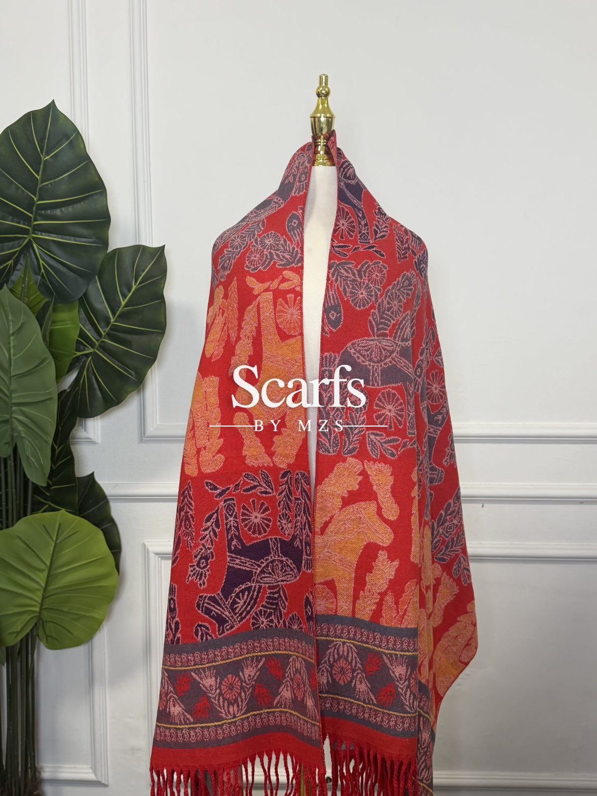 Red Safari Floral Cashmere Wrap — Scarfs by MZS