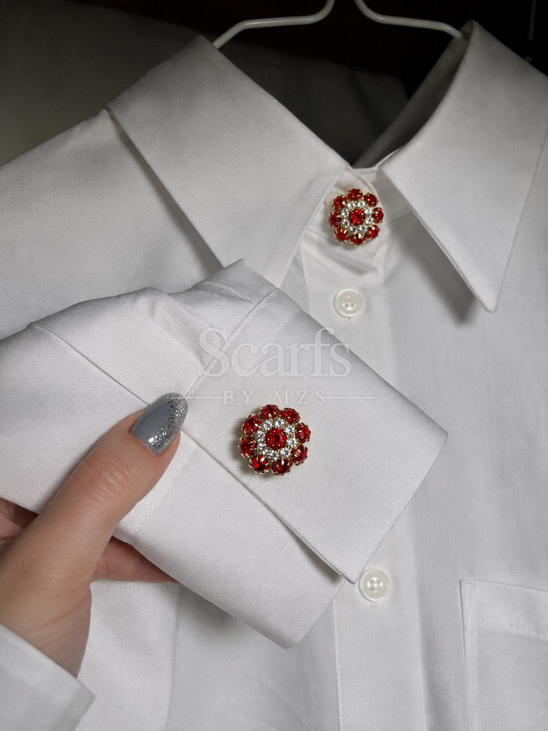 Ruby Red Crystal Flower Brooch — Scarfs by MZS