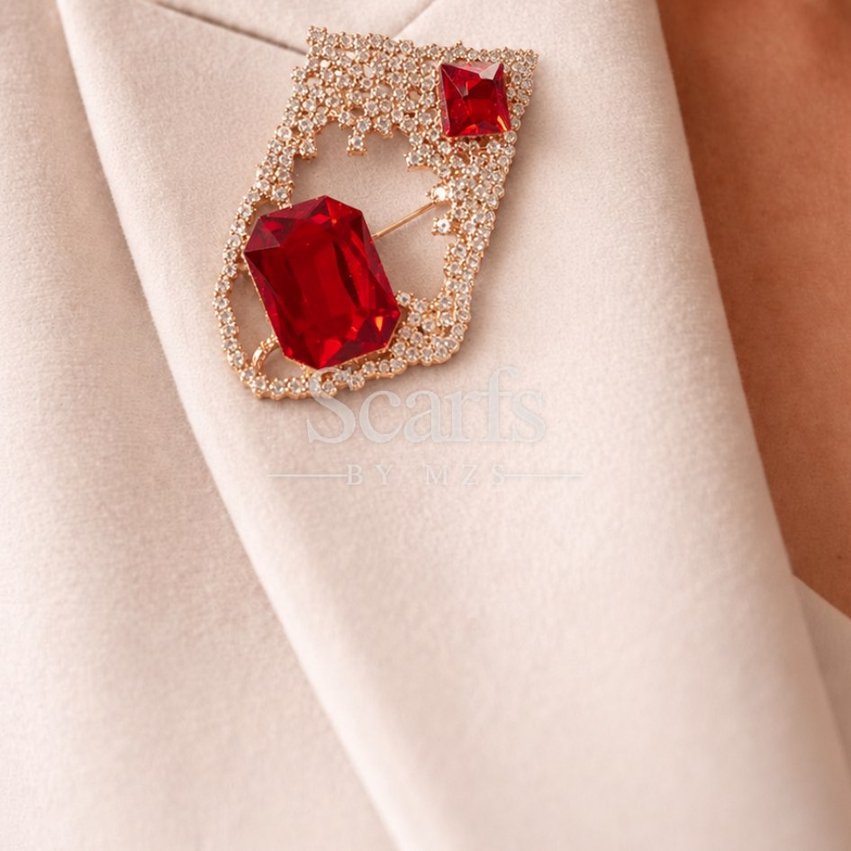 Ruby Statement Crystal Brooch — Scarfs by MZS