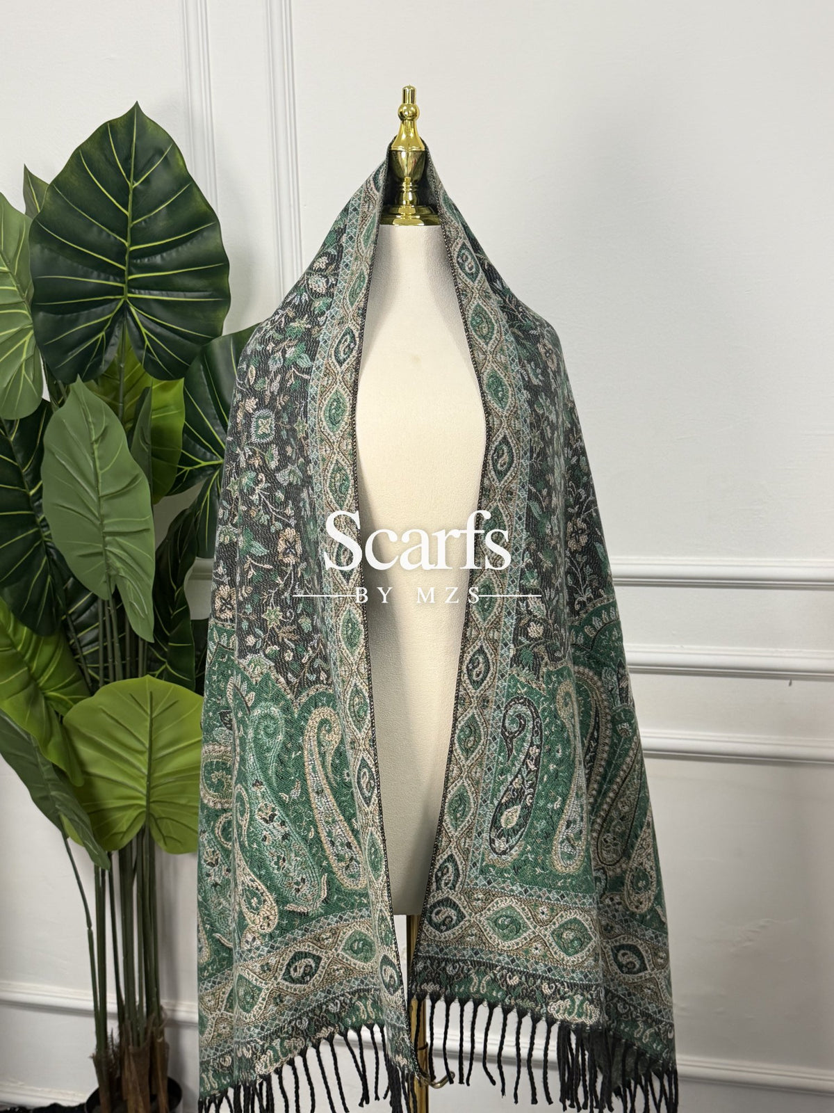 Sage Paisley Swirl Cashmere Wrap — Scarfs by MZS