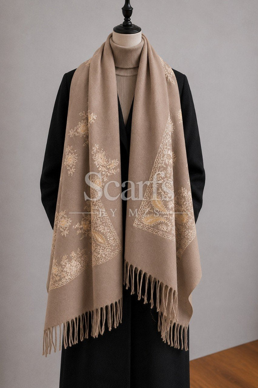 Taupe Botanical Cashmere Wrap — Scarfs by MZS
