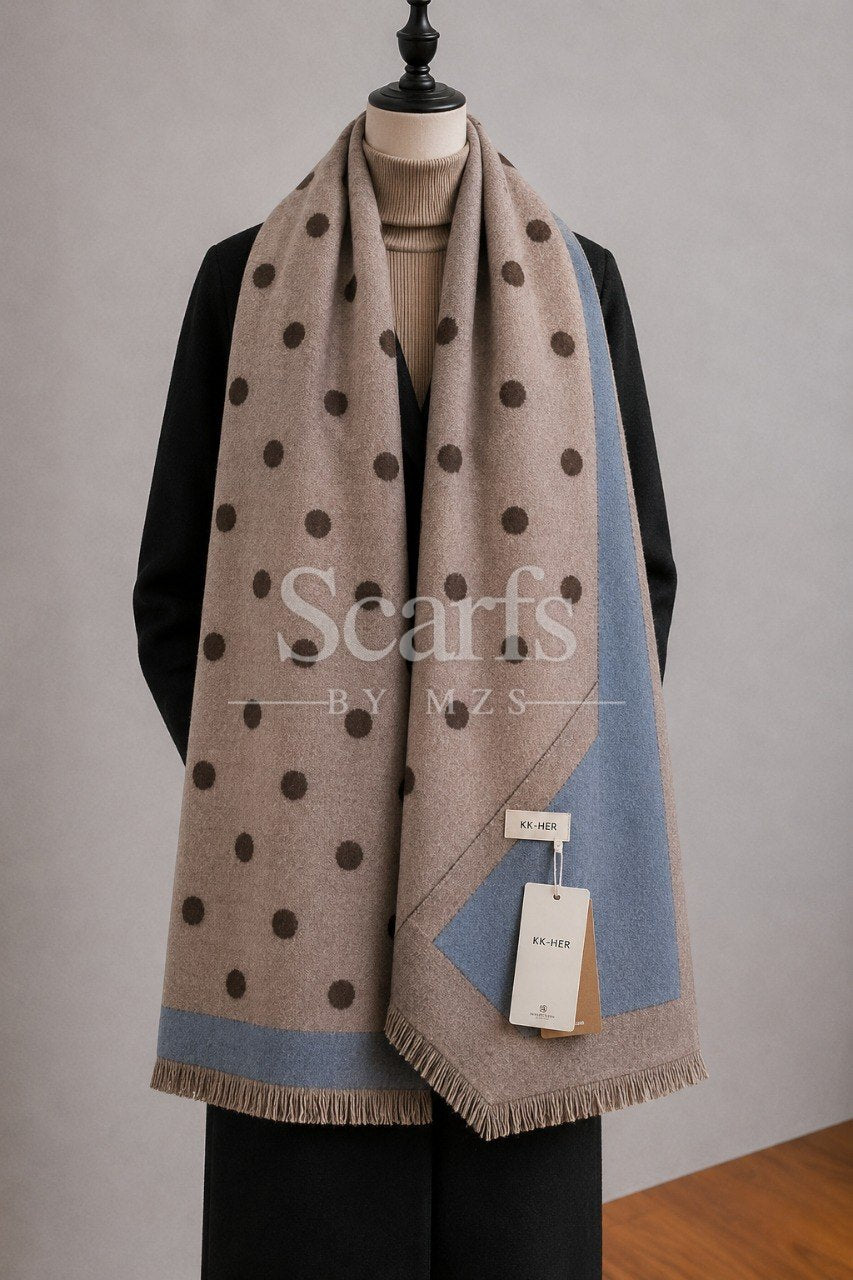 Taupe Polka Dot Cashmere Wrap — Scarfs by MZS