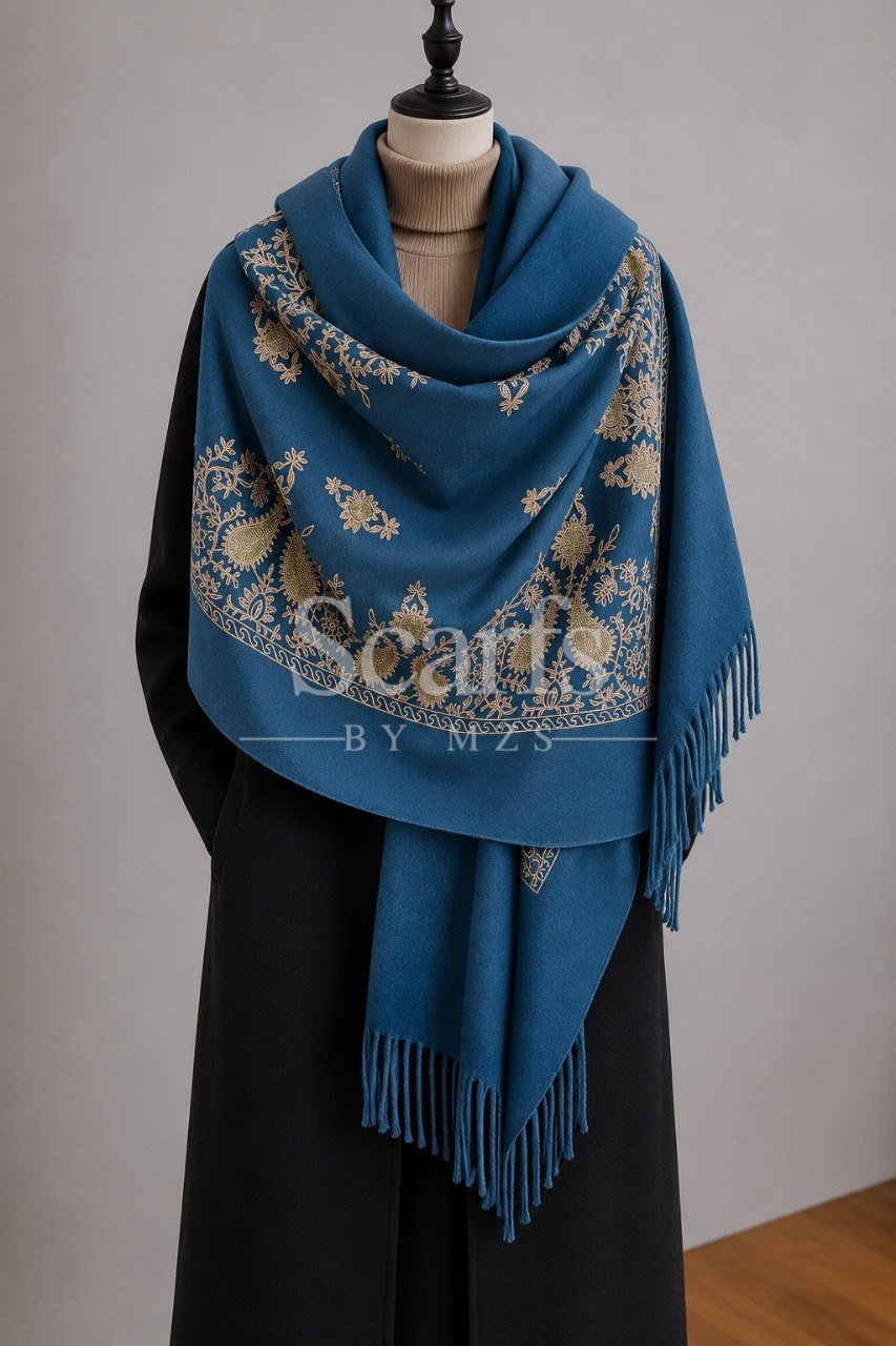 Teal Botanical Cashmere Wrap — Scarfs by MZS