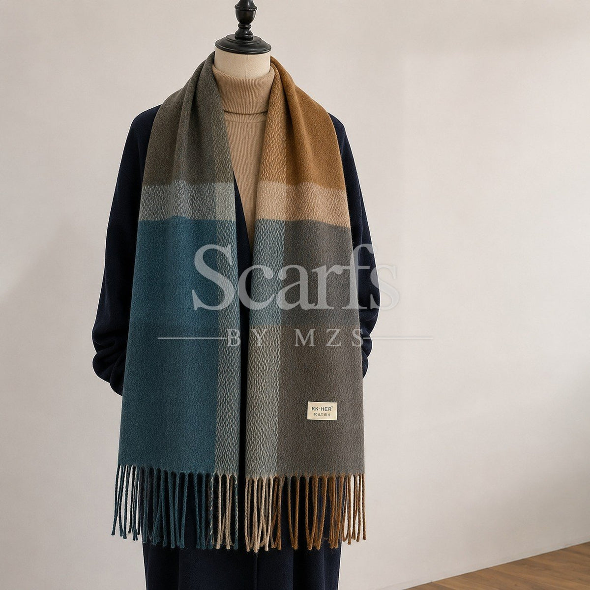 Teal Colour-Block Shawl — Scarfs by MZS
