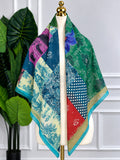 Teal Patchwork Floral Scarf, 130cm — Scarfs by MZS